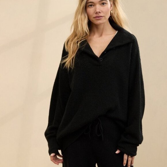 Aerie Cozy Up Waffle SET Black Size Small - Picture 2 of 12